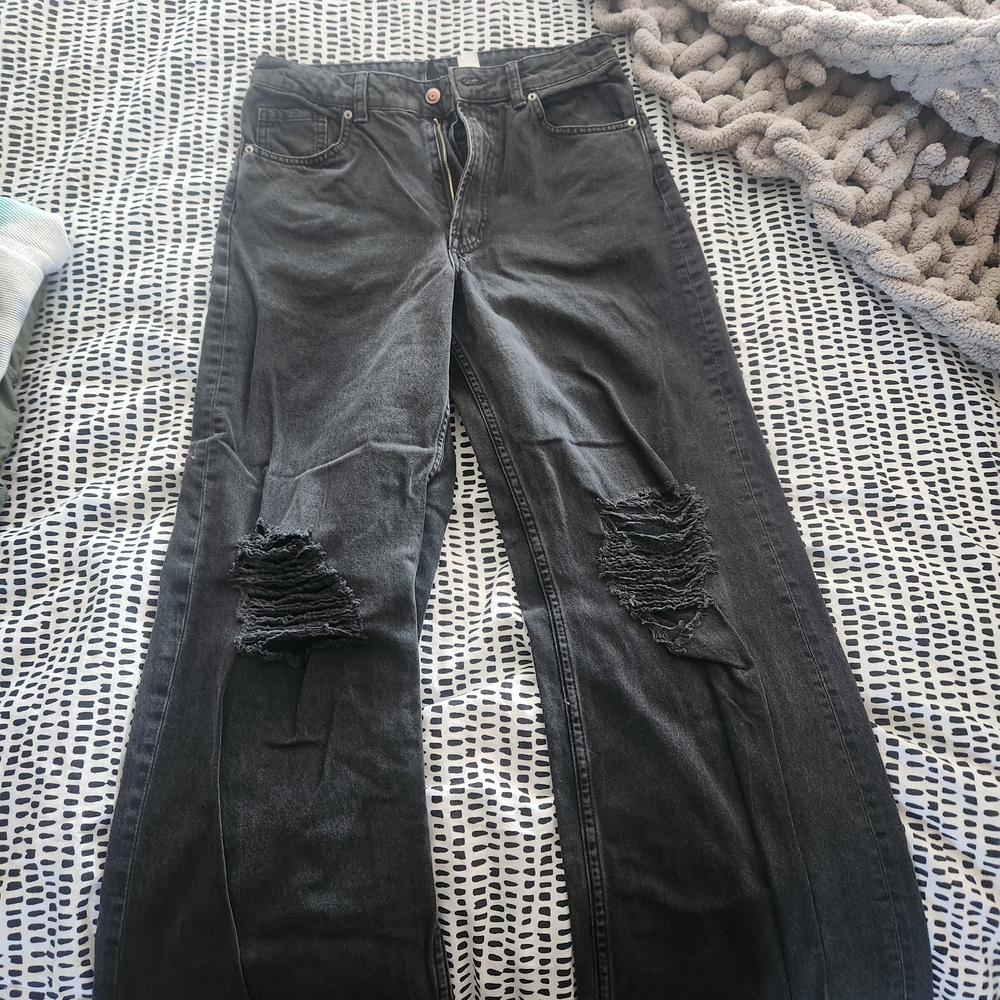 H&M Black Flare Jeans with Distressed Details